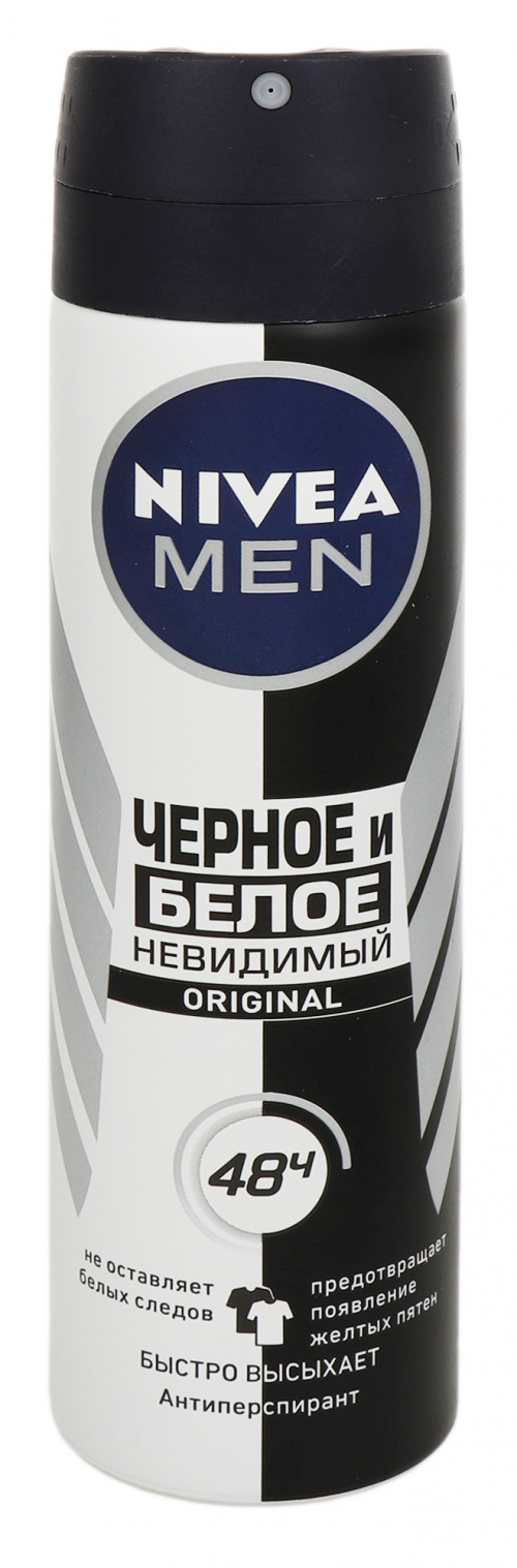 Антиперспірант Nivea Men Чорне та біле Невидимий аерозольний 150мл